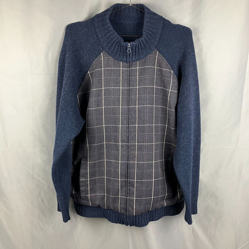 Vintage Wool Blend Sweater Jacket L Mens Plaid Grandpacore Outdoors